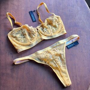 BNWT Lounge Yellow Lace Bralette and Thong Set Size M Perfect Condition